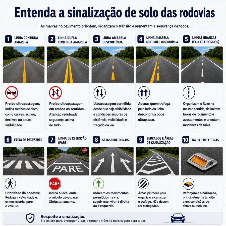 Faixa contínua ou tracejada: entenda as marcações pintadas nas rodovias