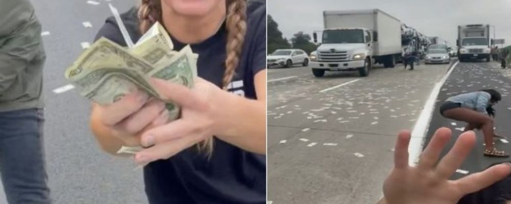 Caminhão blindado derruba dinheiro em estrada dos EUA; veja vídeo
