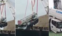 Caminhão de R$ 20 milhões cai de guindaste no Porto de São Francisco do Sul 