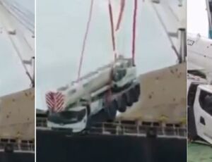 Caminhão de R$ 20 milhões cai de guindaste no Porto de São Francisco do Sul 