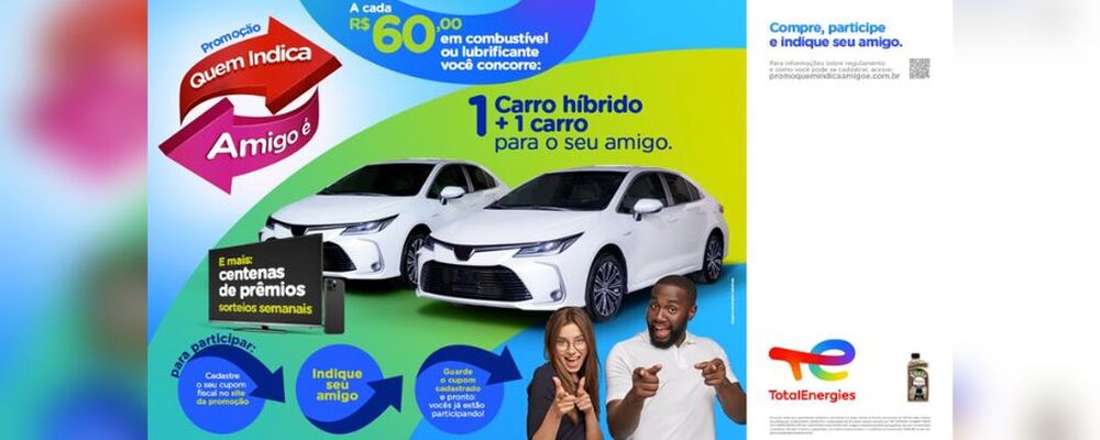 Promoção da TotalEnergies sorteia carros híbridos e centenas de prêmios semanais