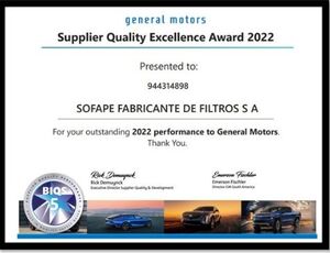 Tecfil conquista Prêmio General Motors de Excelência em Qualidade do Fornecedor pelo segundo ano consecutivo 