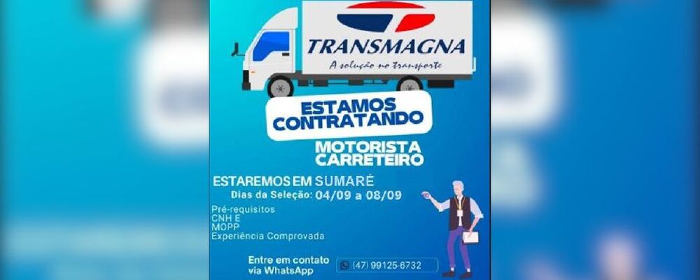 Transmagna recruta Motorista Carreteiro na região de Sumaré (SP)