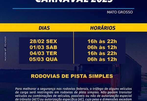 PRF lança Operação Carnaval 2025 em MT; veja restrições