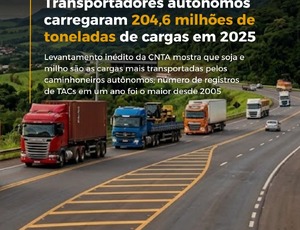 TACs movimentaram 204,6 milhões de toneladas de cargas em 2025, revela CNTA
