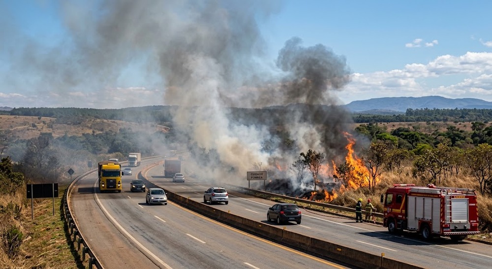 Setcemg alerta motoristas para riscos de queimadas nas rodovias de Minas Gerais