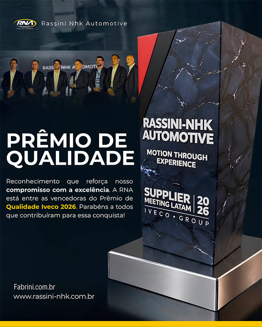 Rassini NHK Automotive conquista Prêmio de Qualidade Iveco 2026